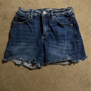 KanCan Dark Blue Frayed Hem Jean Shorts